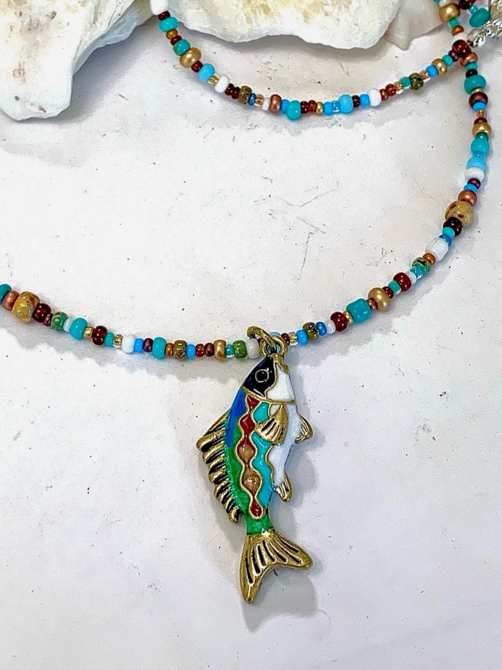 Coastal Catch Colorful Sea Bass Fish Beaded Necklace